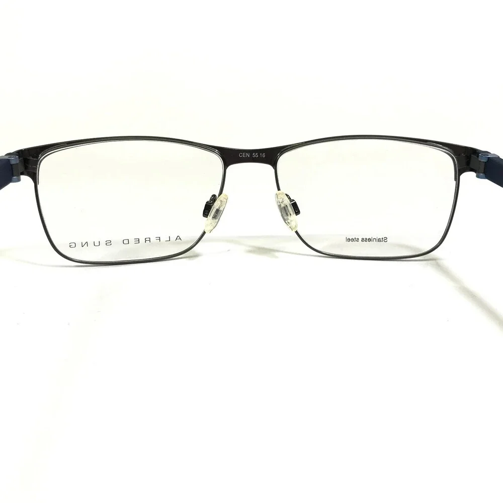 Alfred Sung Eyeglasses Frames AS5083 NVY CEN Blue Gray Square Full Rim 55-16-140
